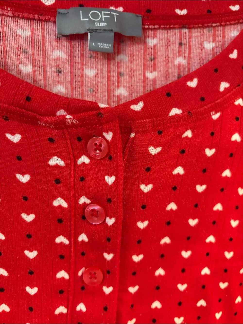 LOFT Red Heart-Print 2-Piece Henley Pointelle Pajama Set